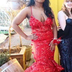 Elegant Red Floral Women's Dress